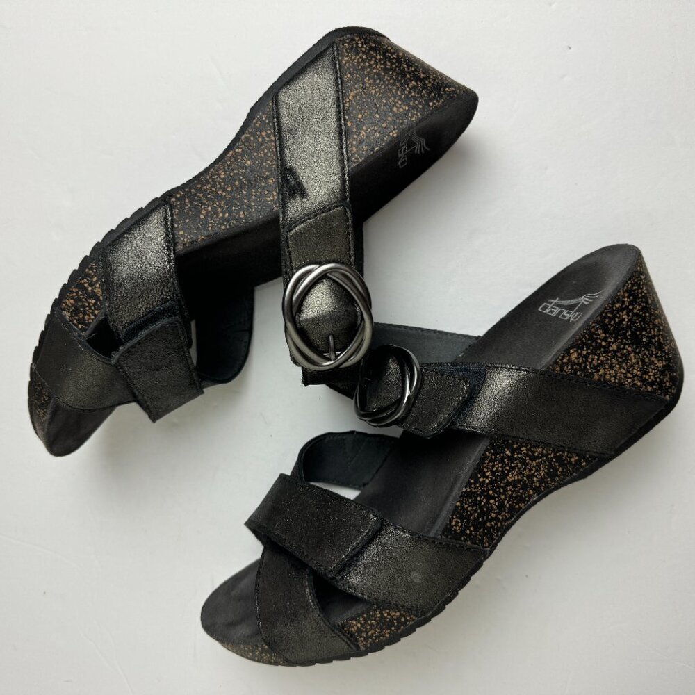 Dansko Clogs Sandals Stacey Suede Wedge Metalic Dark Gray Size EU 39 / US 8-8.5 - Picture 10 of 11
